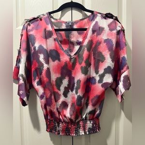 Charlotte Russe Pink Satin Leopard Print Blouse